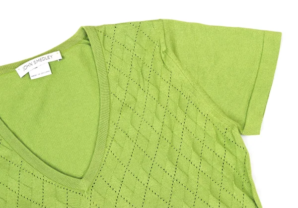 JOHN SMEDLEY Open-Stitch Argyle V-neck Knit Top K-175191_004