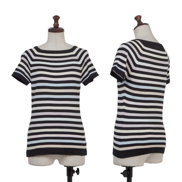 JOHN SMEDLEY Pastel-Striped Raglan Short Sleeve Knit Top Black,Multi-Color S K-175192_001