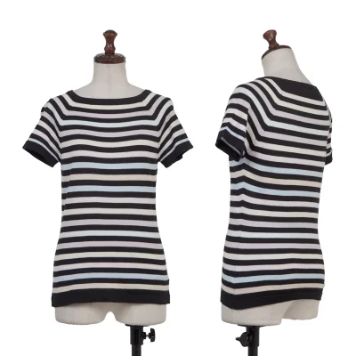 JOHN SMEDLEY Pastel-Striped Raglan Short Sleeve Knit Top