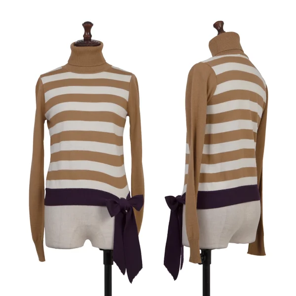 PAUL&JOE Ribbon Hem Striped Turtleneck Knit Sweater Beige,White,Purple 1 K-175193_001