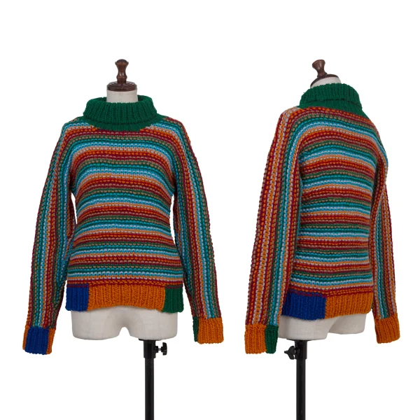 KANSAI YAMAMOTO Colorful Weave Turtleneck Knit Sweater Multi-Color S-M K-175195_001