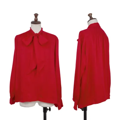 Yves Saint Laurent×ALPHA CUBIC Silk Ribbon-neck Dot Jacquard Blouse