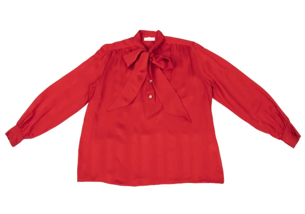 Yves Saint Laurent×ALPHA CUBIC Silk Ribbon-neck Dot Jacquard Blouse K-175197_002