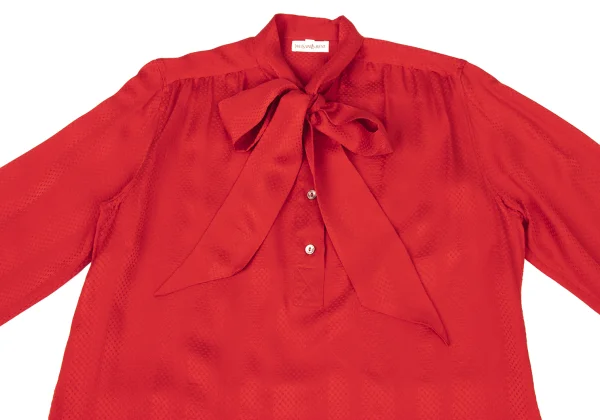 Yves Saint Laurent×ALPHA CUBIC Silk Ribbon-neck Dot Jacquard Blouse K-175197_003