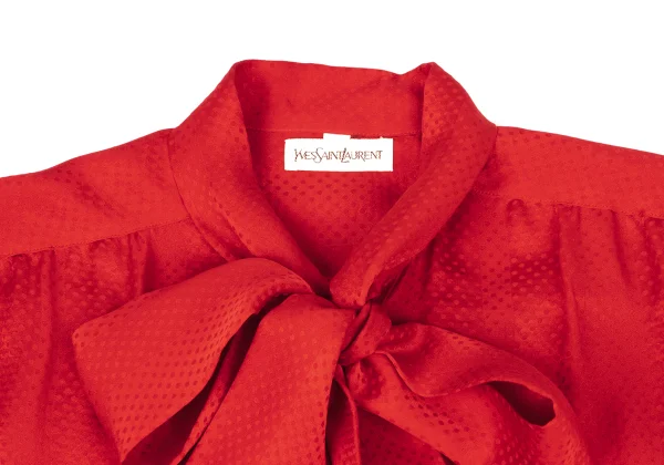 Yves Saint Laurent×ALPHA CUBIC Silk Ribbon-neck Dot Jacquard Blouse K-175197_004