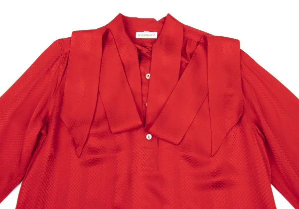 Yves Saint Laurent×ALPHA CUBIC Silk Ribbon-neck Dot Jacquard Blouse K-175197_005