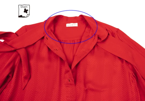 Yves Saint Laurent×ALPHA CUBIC Silk Ribbon-neck Dot Jacquard Blouse K-175197_008