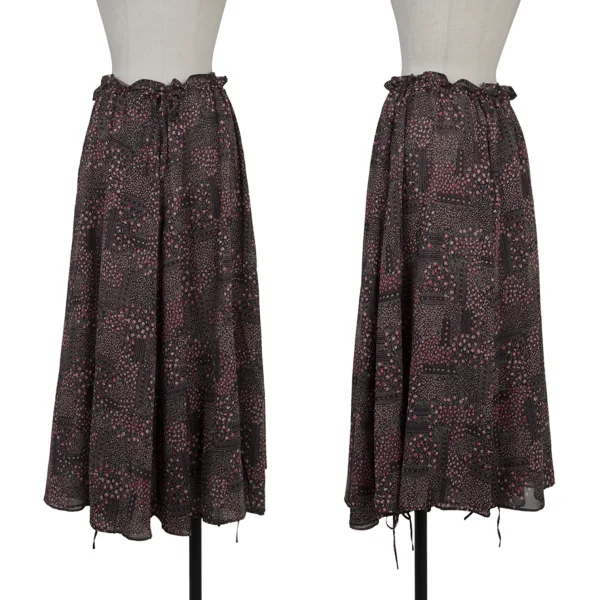 Yohji Yamamoto NOIR Floral Layered Poly Skirt Pink,Black 1 K-175212_001