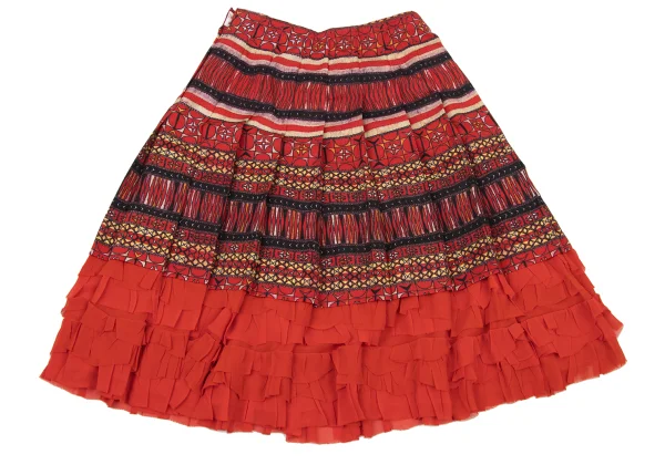 COMME des GARCONS Layered Geometric Print Pleated Skirt K-175216_008