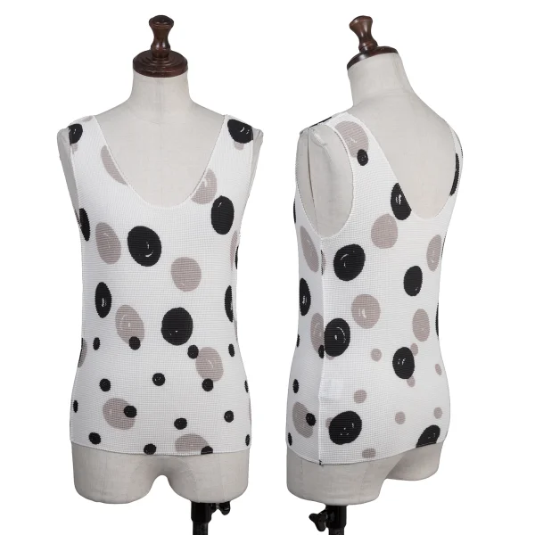 ISSEY MIYAKE me Dot Print Stretch Pleats Tank Top White,Black,Mocha F K-175237_001