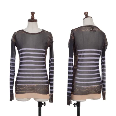 Jean Paul GAULTIER FEMME Stripe Graphic Mesh Long Sleeve Top