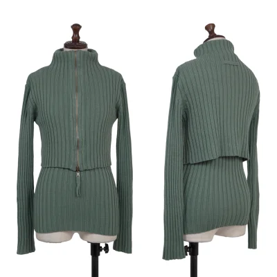 Jean Paul GAULTIER FEMME Wool Acrylic Layered Switching Design Rib Zip Knit Top