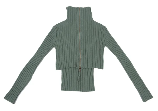 Jean Paul GAULTIER FEMME Wool Acrylic Layered Switching Design Rib Zip Knit Top K-175243_002