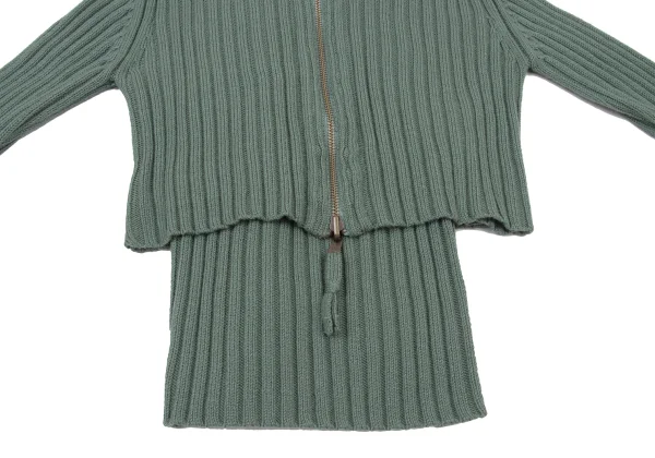 Jean Paul GAULTIER FEMME Wool Acrylic Layered Switching Design Rib Zip Knit Top K-175243_007