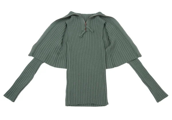 Jean Paul GAULTIER FEMME Wool Acrylic Layered Switching Design Rib Zip Knit Top K-175243_008