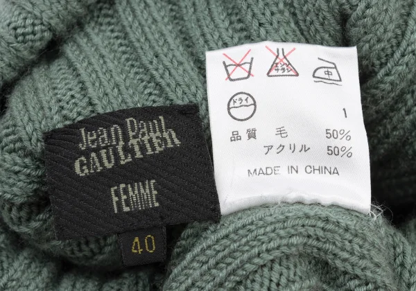 Jean Paul GAULTIER FEMME Wool Acrylic Layered Switching Design Rib Zip Knit Top K-175243_018