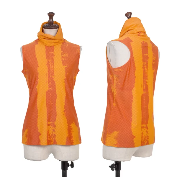Jean Paul GAULTIER FEMME Body-Motif Print Block Weave Sleeveless Top Orange 40 K-175245_001