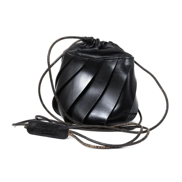 Jean Paul GAULTIER Spiraling Layered Leather Strap Bag Black  K-175247_001