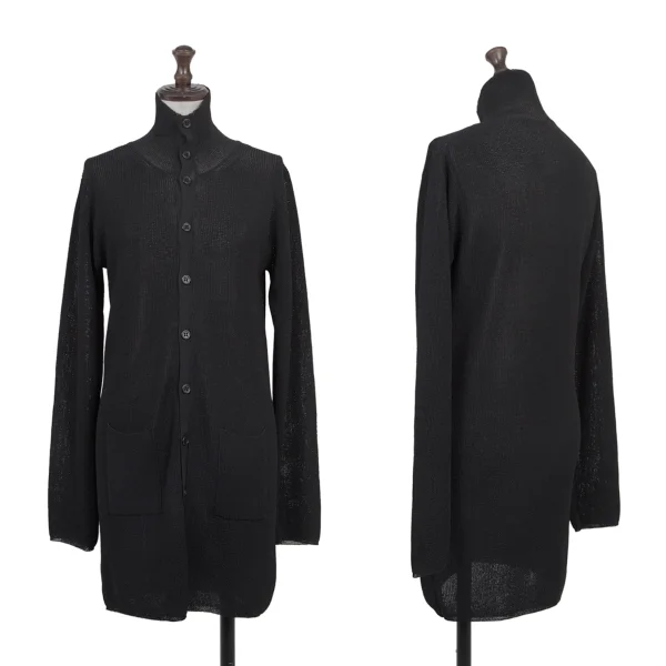 Y's Stand Collar Mesh Long Knit Cardigan Black S-M K-175249_001