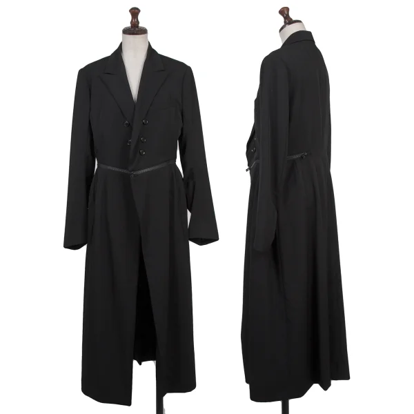 Y's Wool Gaba Zip Design Long Spencer Jacket Black 2 K-175269_001