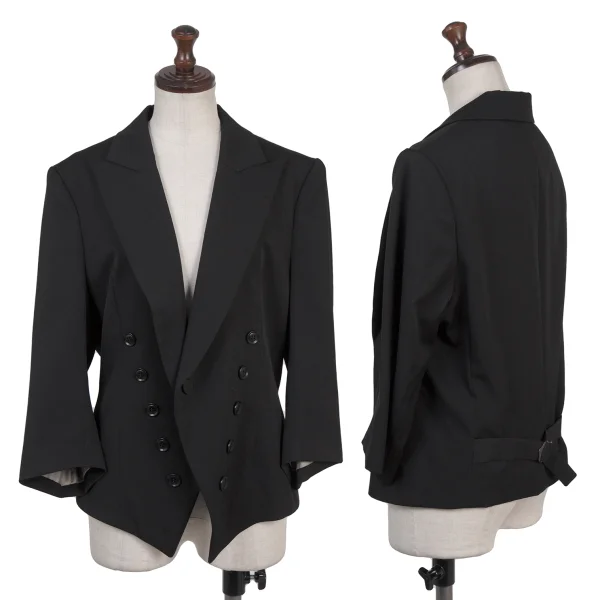 Y's Wool Gabardine Button Detail Spencer Jacket Black 2 K-175270_001