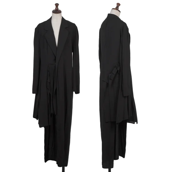 Yohji Yamamoto collections Side Layered Tuck Asymmetrical Long Jacket Black 1 K-175273_001
