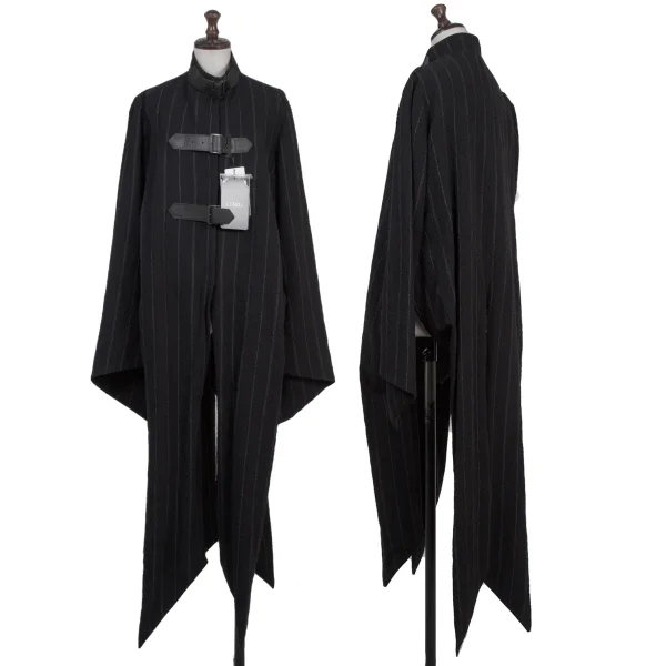 LIMI feu Cotton Blend Belted Slits Long Striped Coat  Black 2 K-175276_001