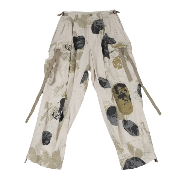 Y's Cotton Linen Poplin Pigment-Print Cargo Pants Beige,Multi-Color 1 K-175285_001