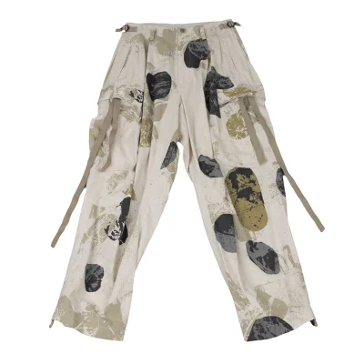 Y's Cotton Linen Poplin Pigment-Print Cargo Pants