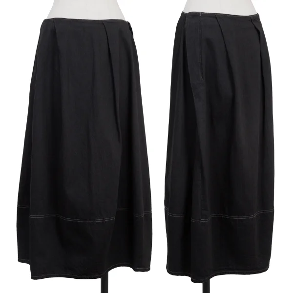 zucca Cotton Hem Switching Tuck Skirt Black M K-175287_001