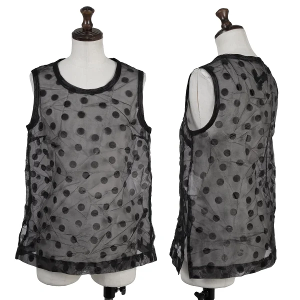 tricot COMME des GARCONS Flocked Dots Crinkled Sheer Tank Top Black S K-175314_001