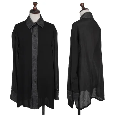 Yohji Yamamoto FEMME Cotton Silk Dungaree-Panel Shirt