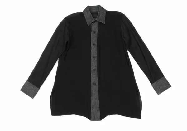 Yohji Yamamoto FEMME Cotton Silk Dungaree-Panel Shirt K-175337_002