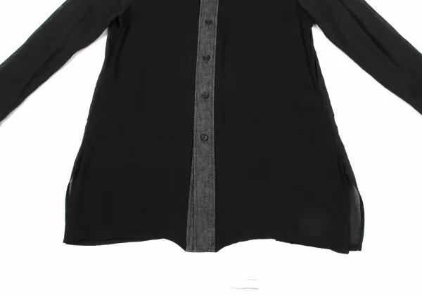 Yohji Yamamoto FEMME Cotton Silk Dungaree-Panel Shirt K-175337_010