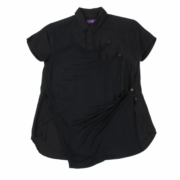 Y's PINK Front Layered Design Short Sleeve Shirt K-175344_002