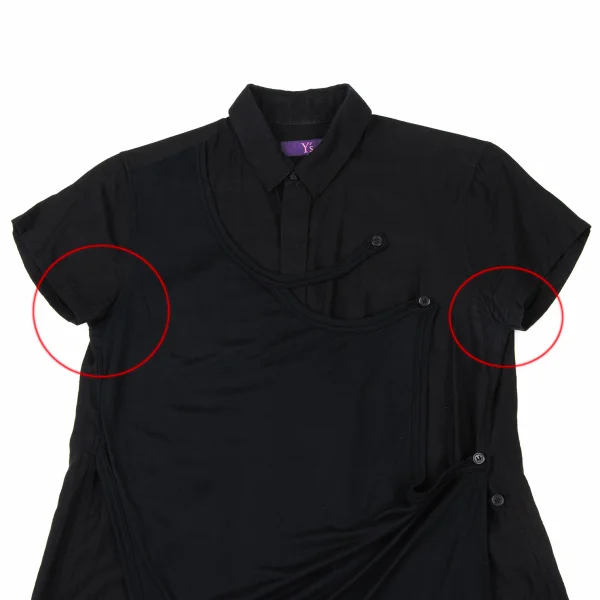 Y's PINK Front Layered Design Short Sleeve Shirt K-175344_003