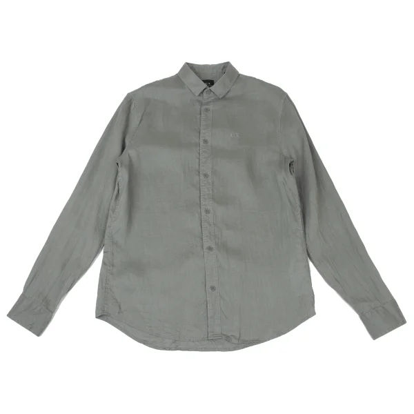 ARMANI EXCHANGE Linen Embroidered Logo Long Sleeve Shirt Khaki S K-175368_001