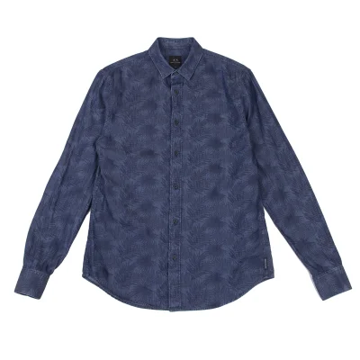 ARMANI EXCHANGE Botanical Print Chambray Long Sleeve Shirt