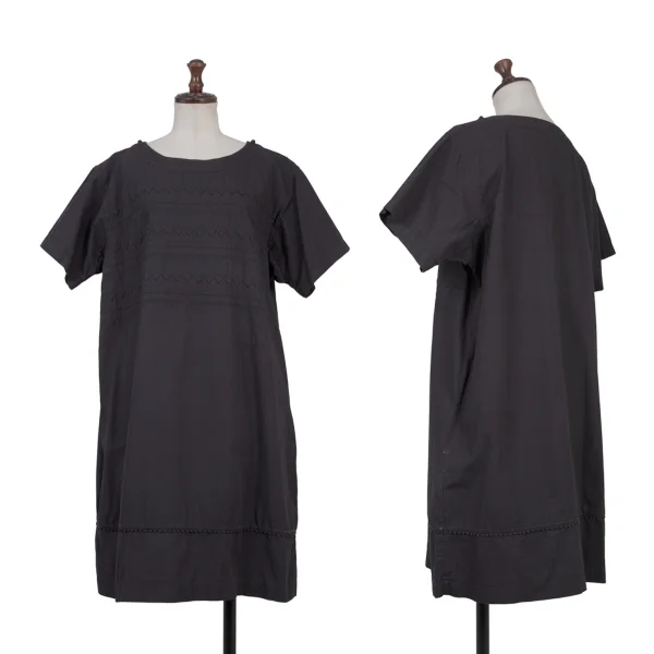 ISSEY MIYAKE HaaT Cotton Zigzag Switching Design Short Sleeve Tunic Charcoal 3 K-175376_001