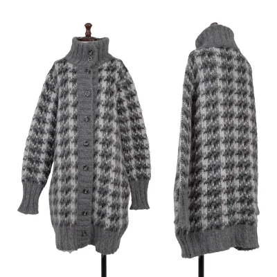 SPORTMAX Mohair Houndstooth Turtleneck Long Knit Cardigan