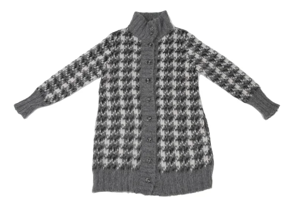 SPORTMAX Mohair Houndstooth Turtleneck Long Knit Cardigan K-175378_002