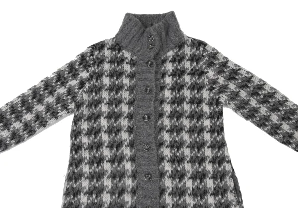 SPORTMAX Mohair Houndstooth Turtleneck Long Knit Cardigan K-175378_003