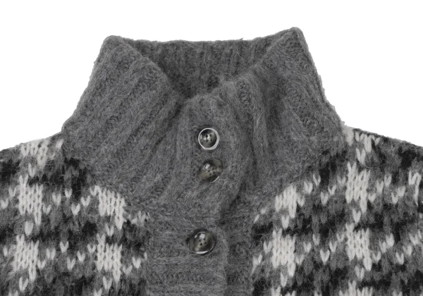 SPORTMAX Mohair Houndstooth Turtleneck Long Knit Cardigan K-175378_004