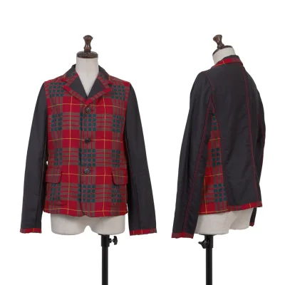 COMME des GARCONS Wool Check Inside-out Sleeve Switching Jacket