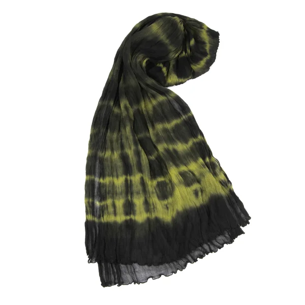 Plantation Silk Print Crinkle Pleated Sheer Stole Black,Light Green  K-175390_001