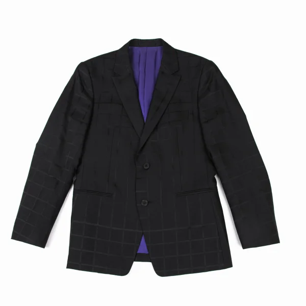 ISSEY MIYAKE MEN Silk Blended Check Jacket Black 1 K-175398_001