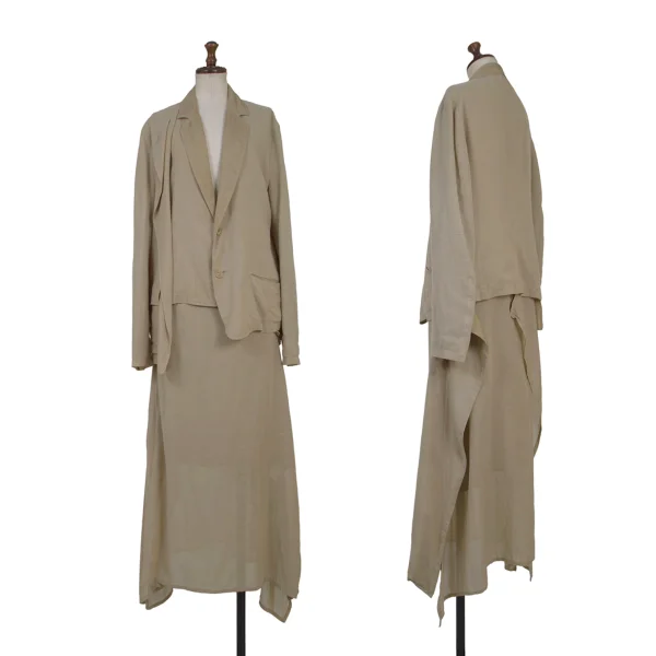 Y's Cupra Blend Half-Wrap Design Jacket & Skirt Beige 3 2 K-175420_001