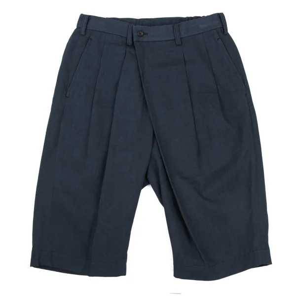 ISSEY MIYAKE MEN Cotton Linen Pleated Shorts Navy 1 K-175437_001