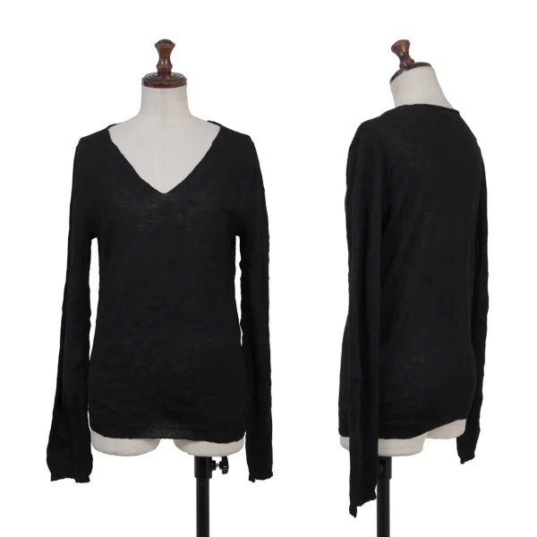Y's Wrinkle Wool V-neck Knit Top Black 3 K-175440_001