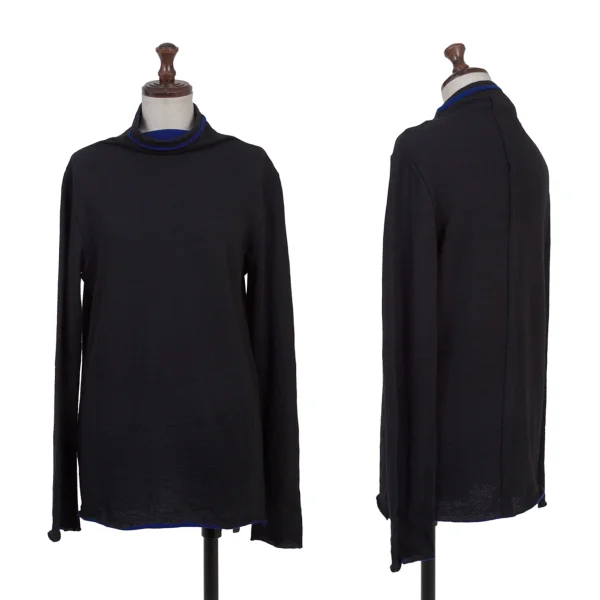 Y's Wool Blend Double-face Mockneck Knit Top Black 2 K-175441_001